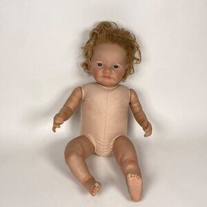 Lifelike Reborn Baby Doll Cloth Body Blue Grey Eyes Light Brown Hair 20" Long